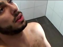 Hairy gay penetrates stud asshole in bathroom in doggystyle